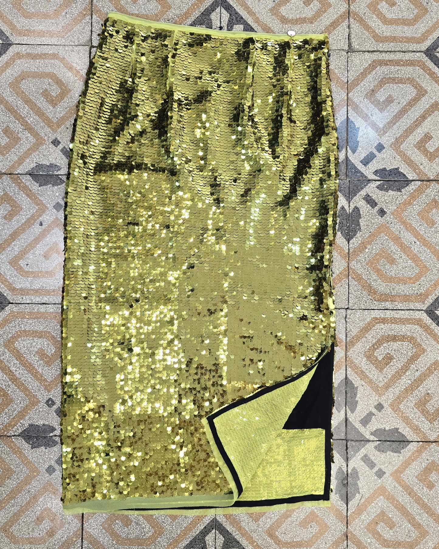 Gonna Paillettes Longuette Spacchetto Laterale Giallo Taglia 42