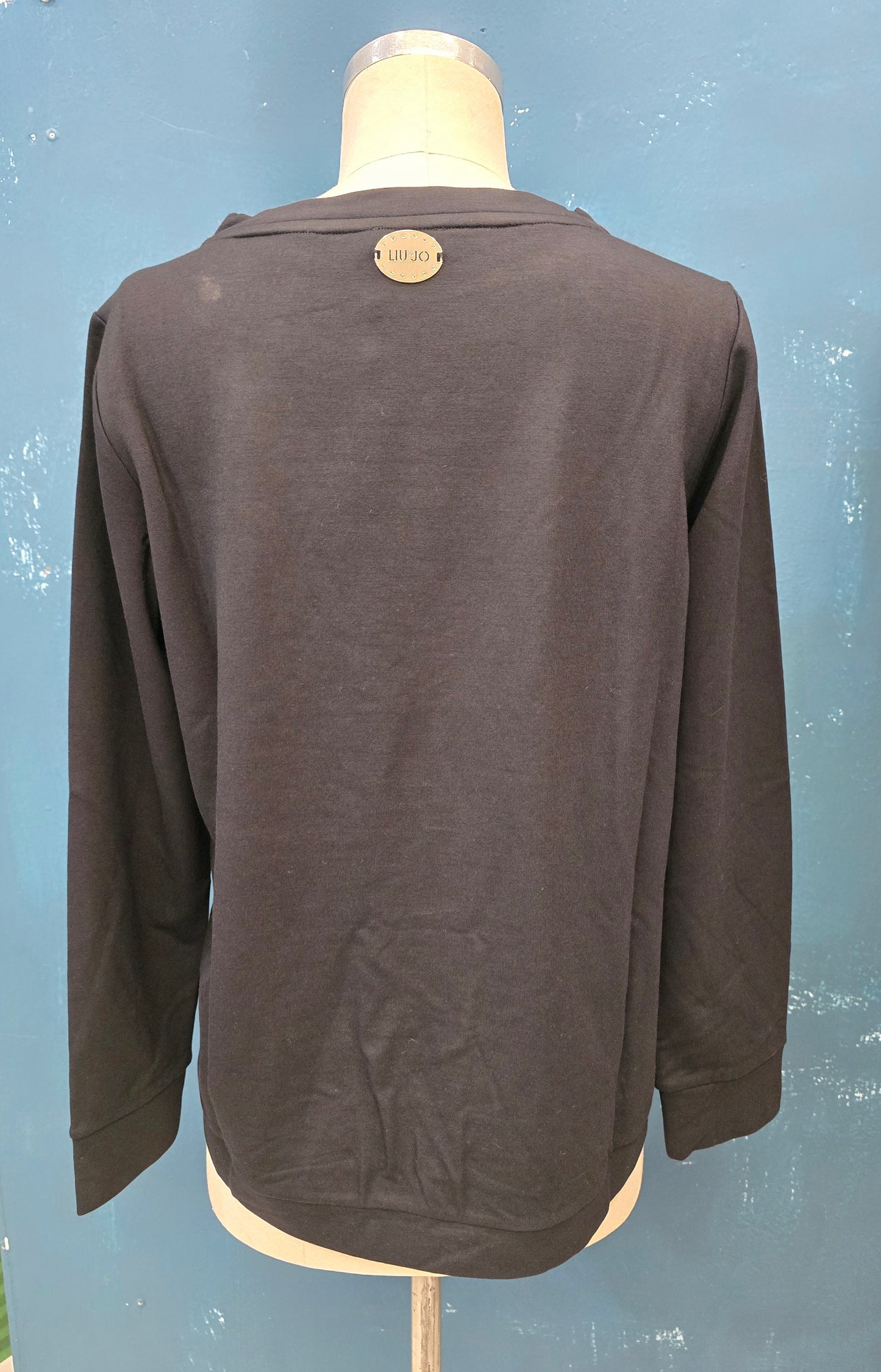 Felpa Cotone Leggermente Felpato Paricollo Pizzo Velluto Davanti Nero Taglia S