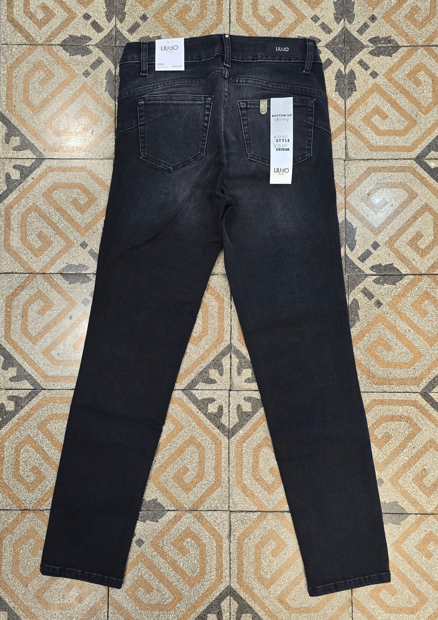 Jeans Elasticizzato Skinny Dettaglio Pietre Tasca Nero Taglia 42