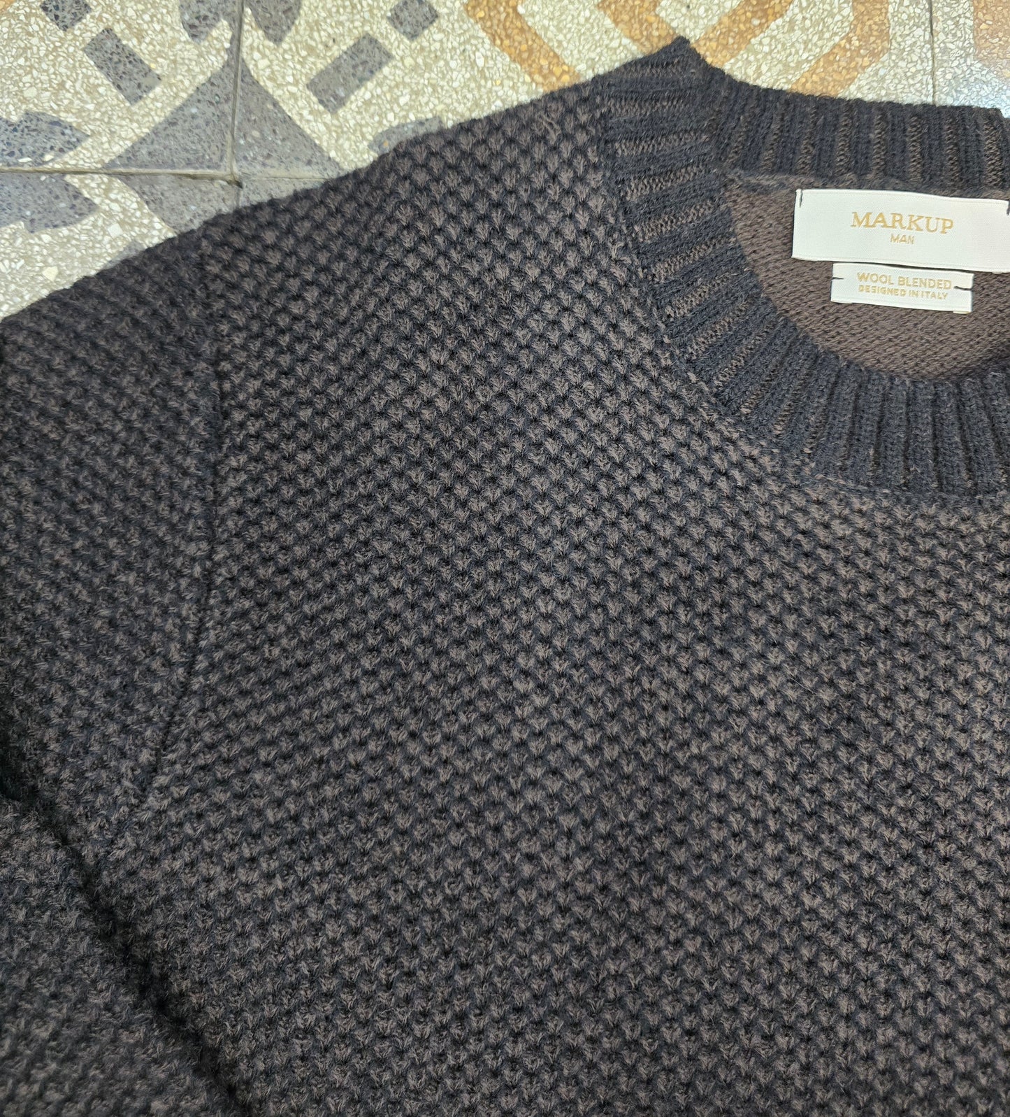 Maglia Paricollo Misto Lana Pannocchia Nero Marrone