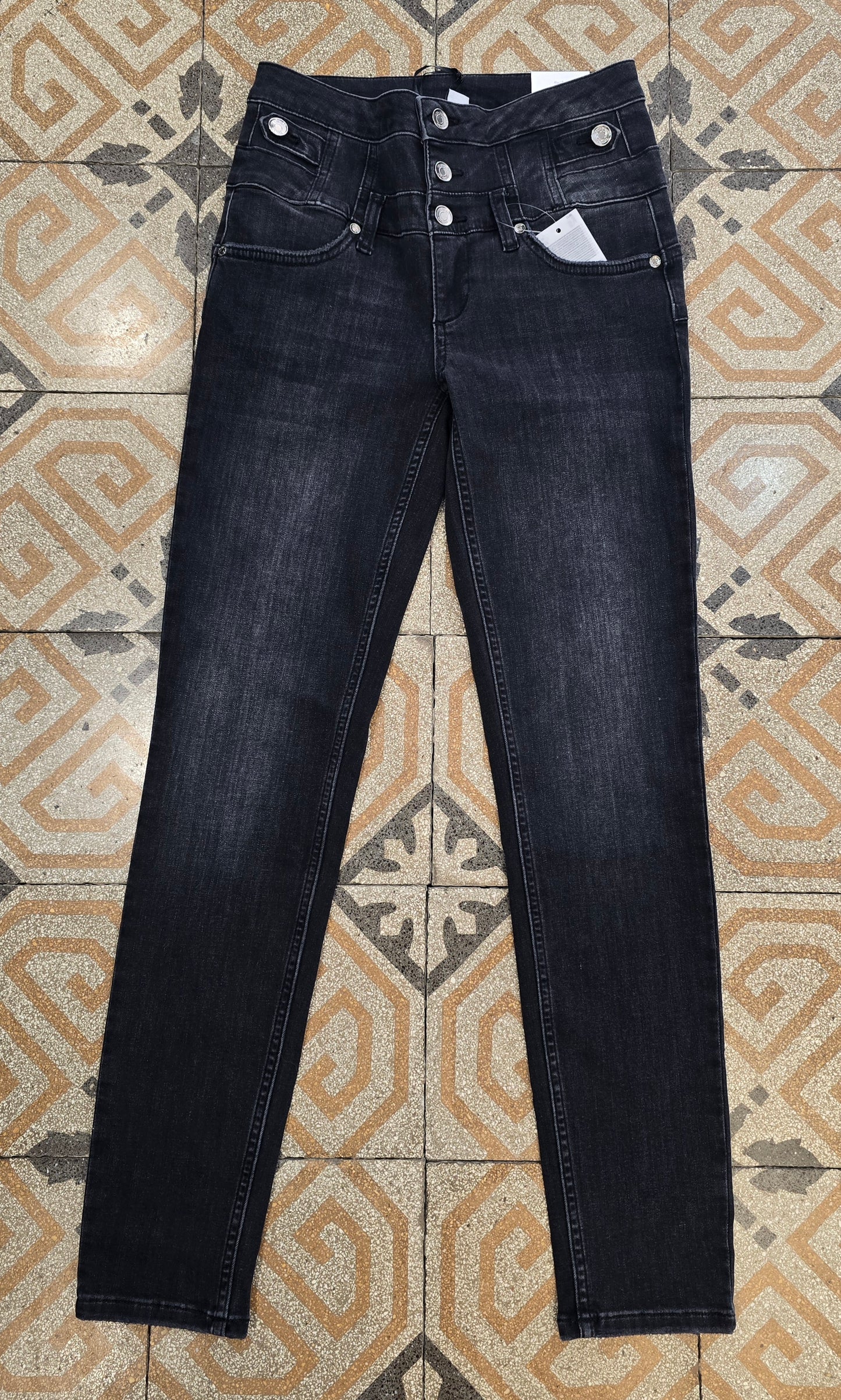 Jeans Elasticizzato Vita Alta Skinny Nero Blu Taglia 42