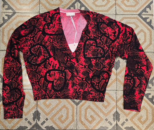 Maglia Viscosa Corta Fantasia Animalier Scollo V Taglia 42