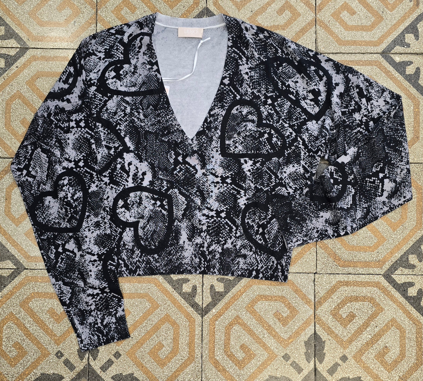 Maglia Viscosa Corta Fantasia Animalier Scollo V Taglia 42