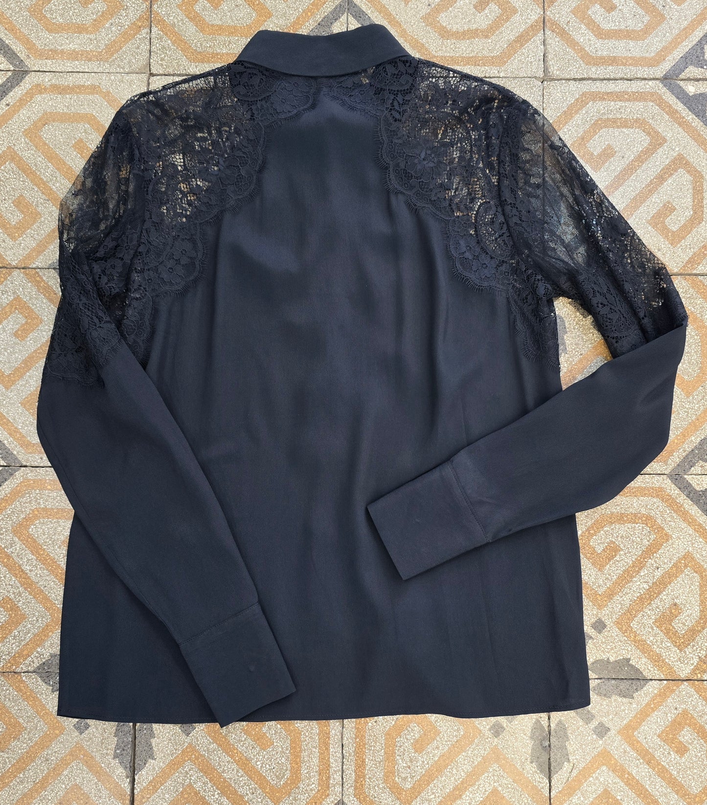 Camicia Inserti Pizzo Spalle Nero Colletto Taglia 42