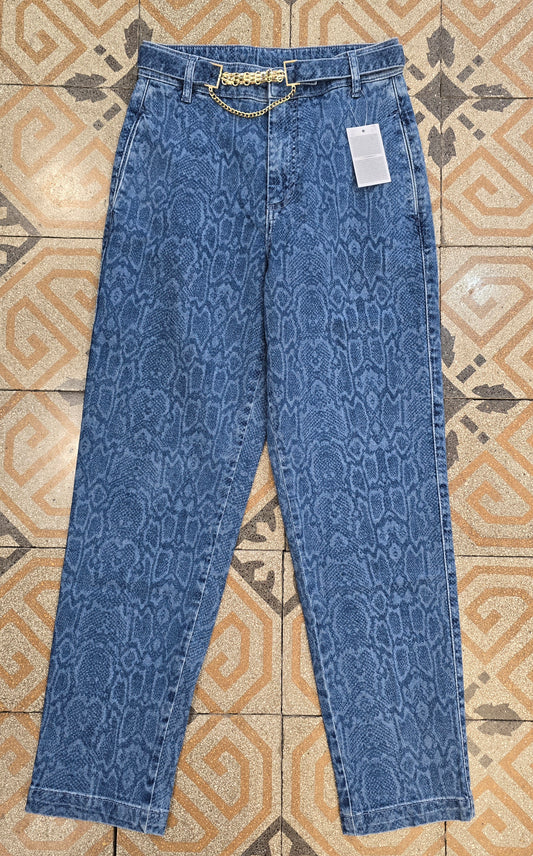 Jeans Elastico Stampato Cintura Catena Oro Boy Friend Taglia 42