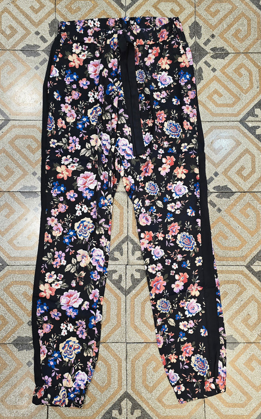 Pantalone Raso Fantasia Coulisse Vita Elastico Caviglia Floreale Taglia 42