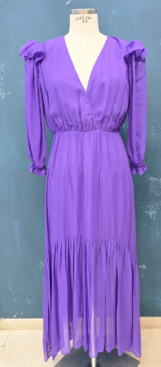 Abito Tessuto Crepe Balza Viola Taglia 42