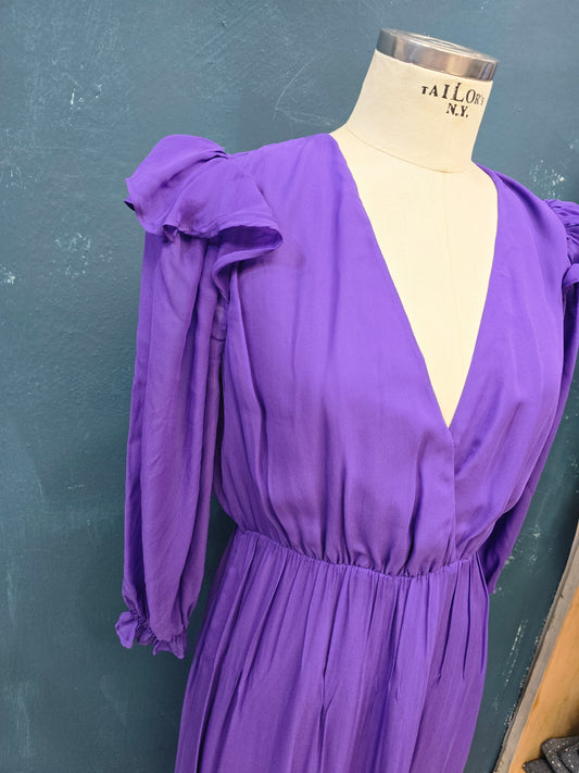 Abito Tessuto Crepe Balza Viola Taglia 42