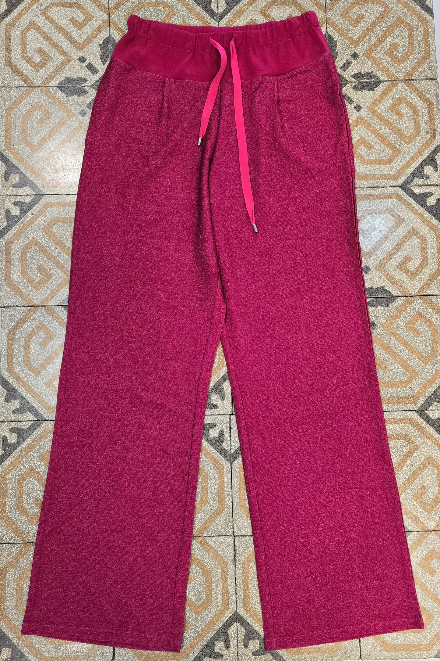 Pantalone Lurex Palazzo Coulisse Vita Lampone Taglia 42