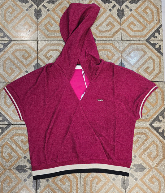 Felpa Lurex Mezze Maniche Incrociata Cappuccio Lampone Taglia 42