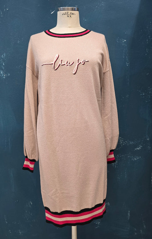 Abito Maglia Viscosa Lurex Morbido Logato Ginocchio Rosa Taglia 42