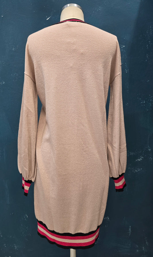 Abito Maglia Viscosa Lurex Morbido Logato Ginocchio Rosa Taglia 42