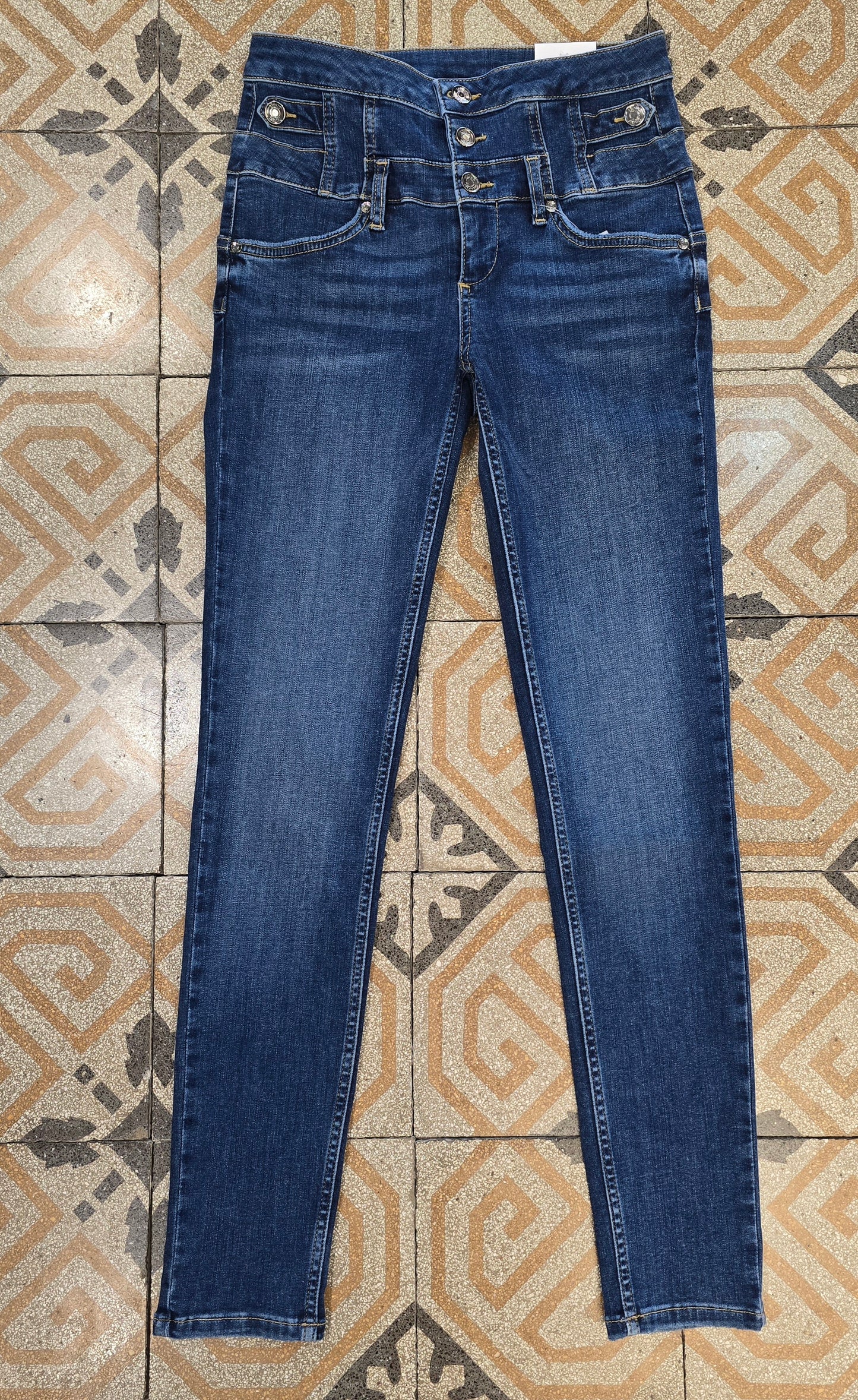 Jeans Elasticizzato Vita Alta Skinny Nero Blu Taglia 42