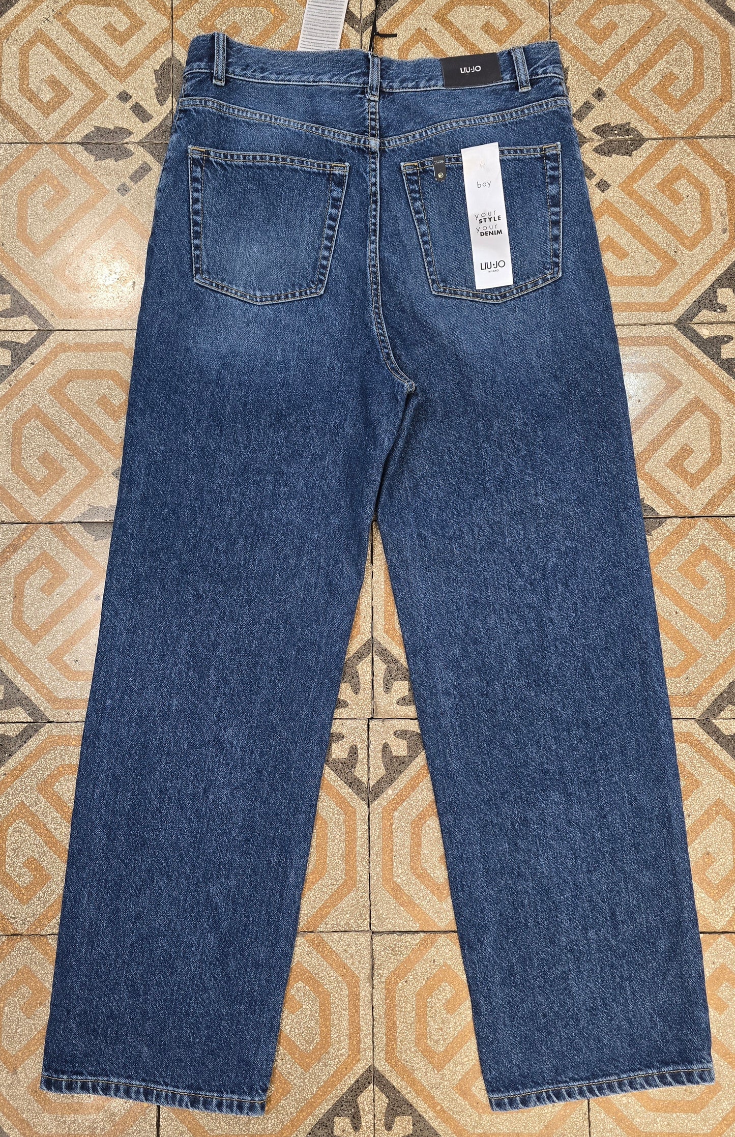 Jeans Strass Davanti Largo Abbottonatura Asimmetrica Blu Medio Taglia 42
