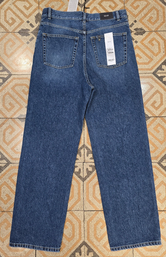 Jeans Strass Davanti Largo Abbottonatura Asimmetrica Blu Medio Taglia 42