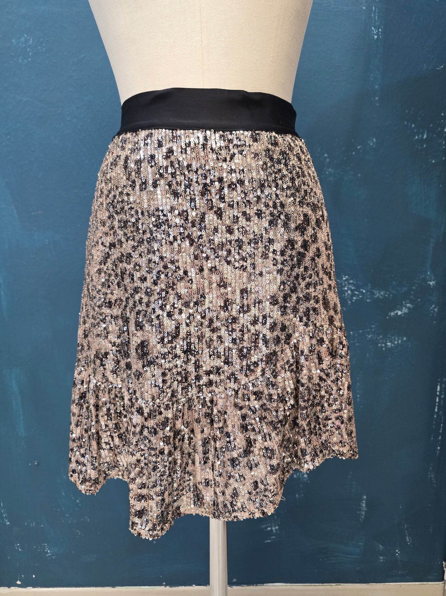 Gonna Paillettes Svasata Elastico Vita Animalier Taglia 42