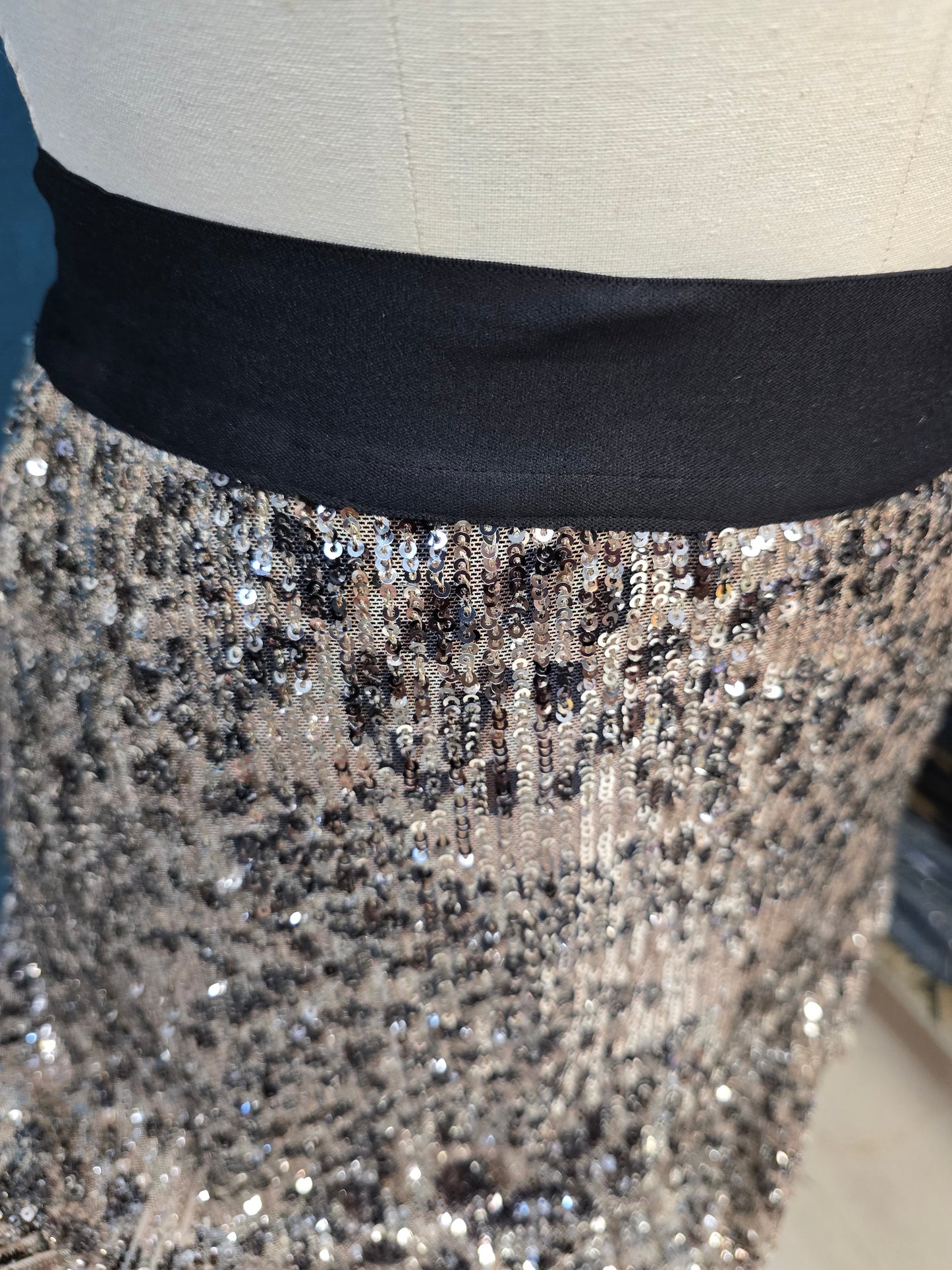 Gonna Paillettes Svasata Elastico Vita Animalier Taglia 42