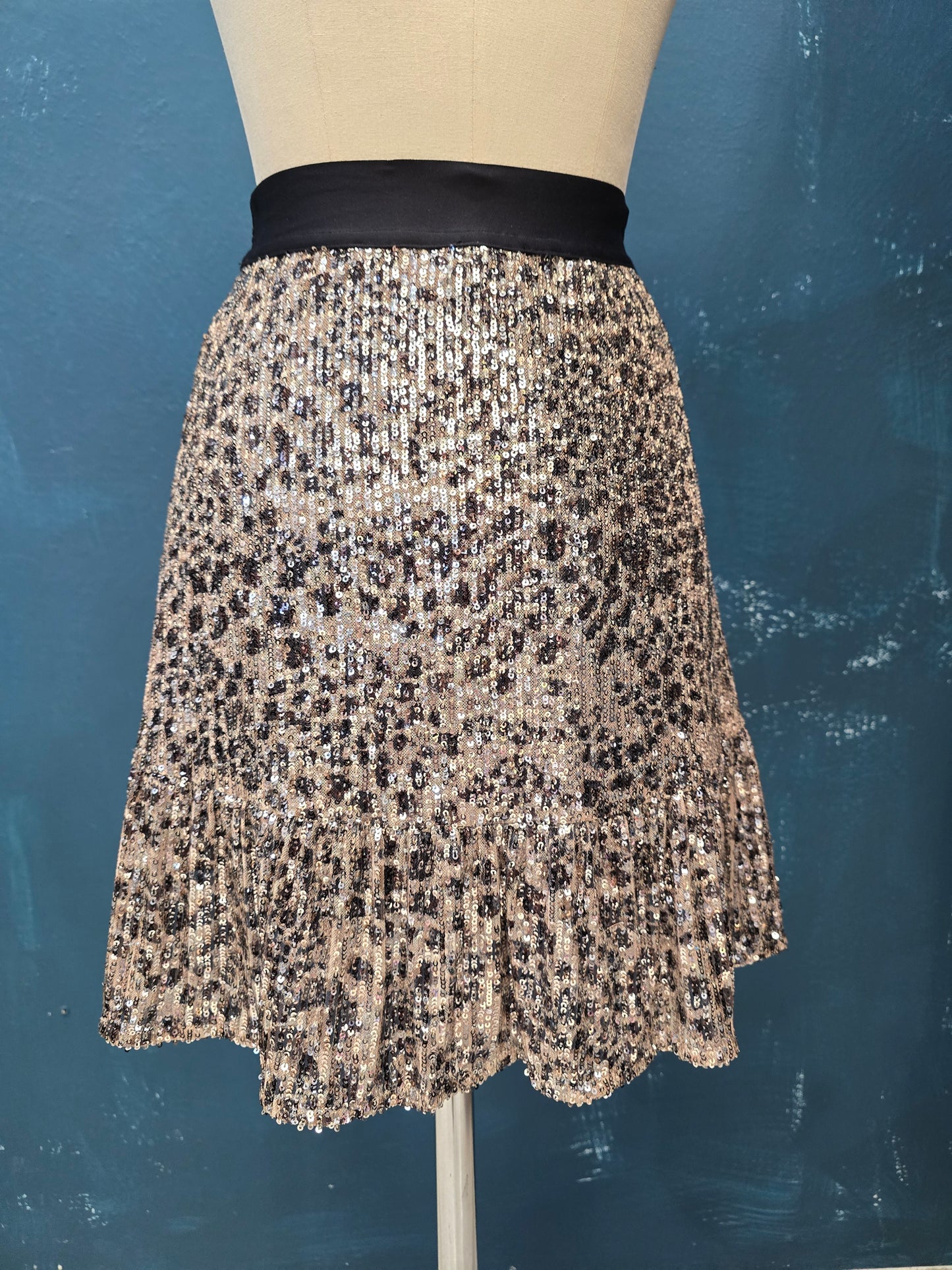 Gonna Paillettes Svasata Elastico Vita Animalier Taglia 42