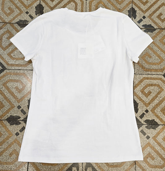 T-Shirt Paricollo Cotone Bianco Stampa Taglia 42