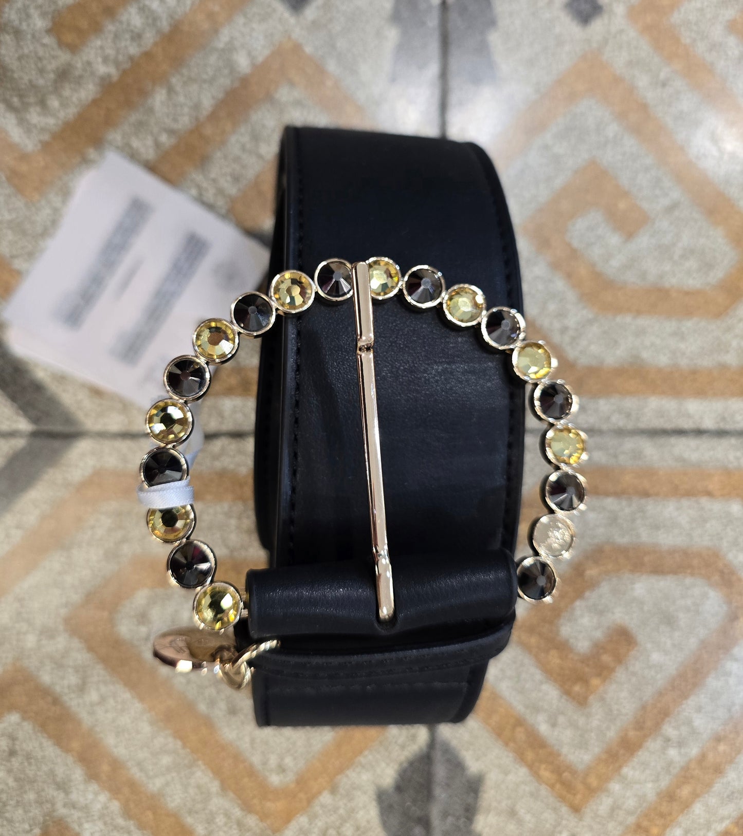 Cintura Ecopelle Fibbia Strass Nero Gold