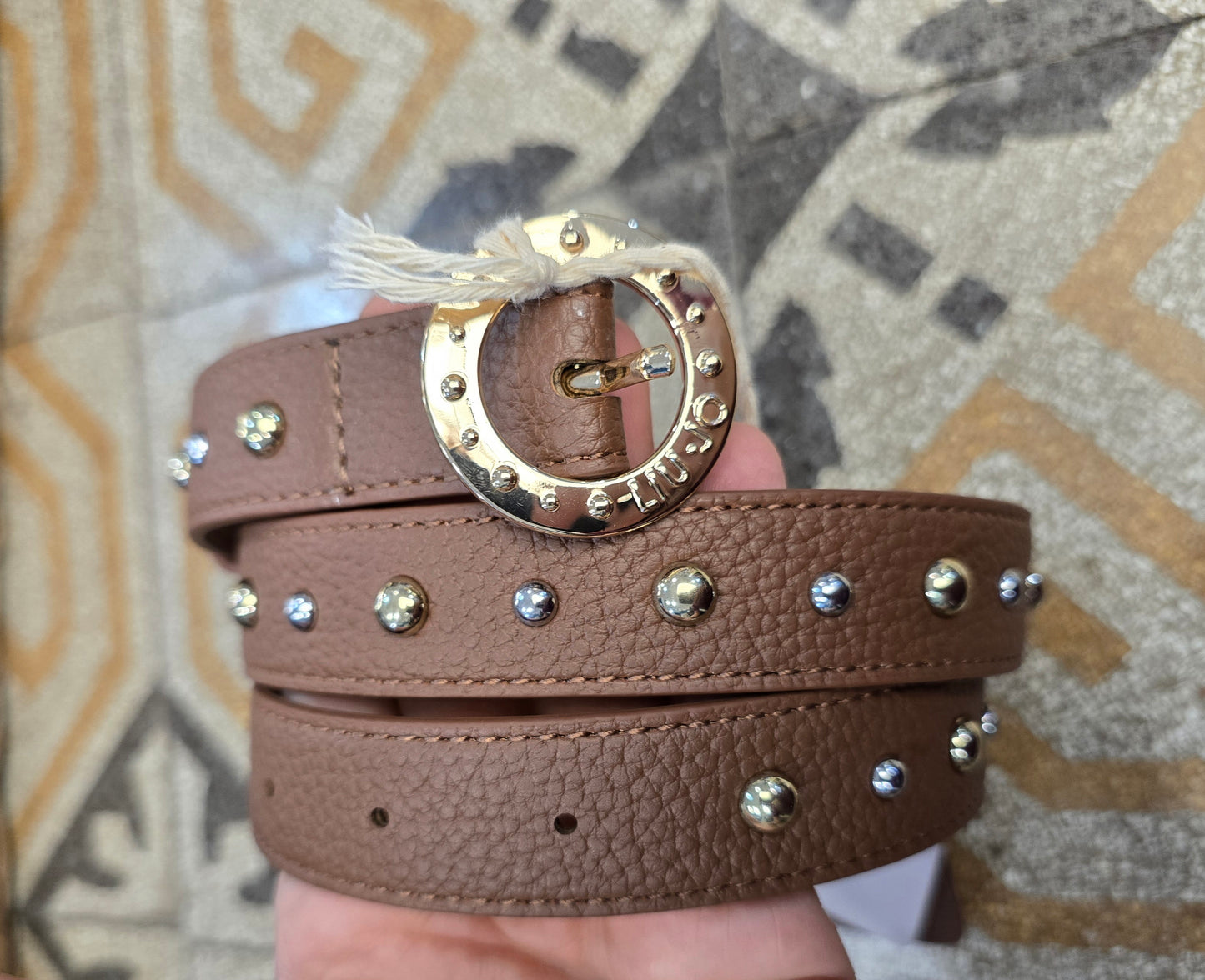 Cintura Ecopelle Cuoio Borchie Applicate Taglia Unica