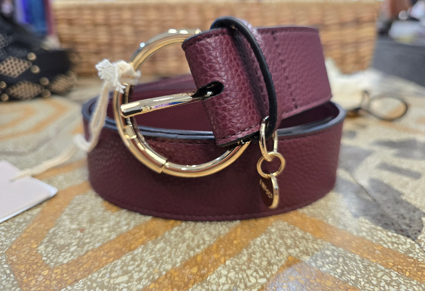 Cintura Ecopelle Martellata Bordeaux Taglia Unica