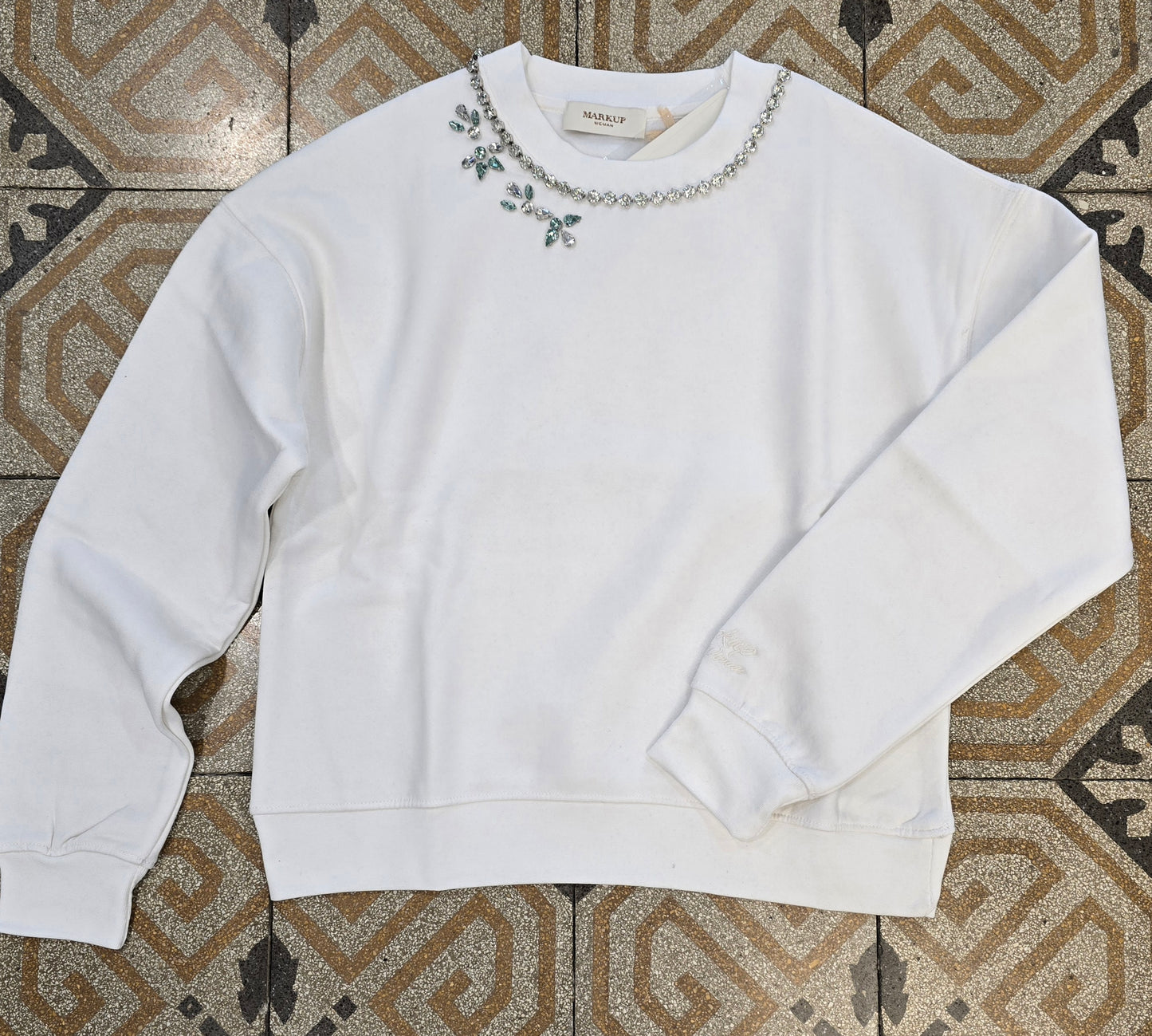 Felpa Paricollo Pietre Scollatura Cotone Felpato