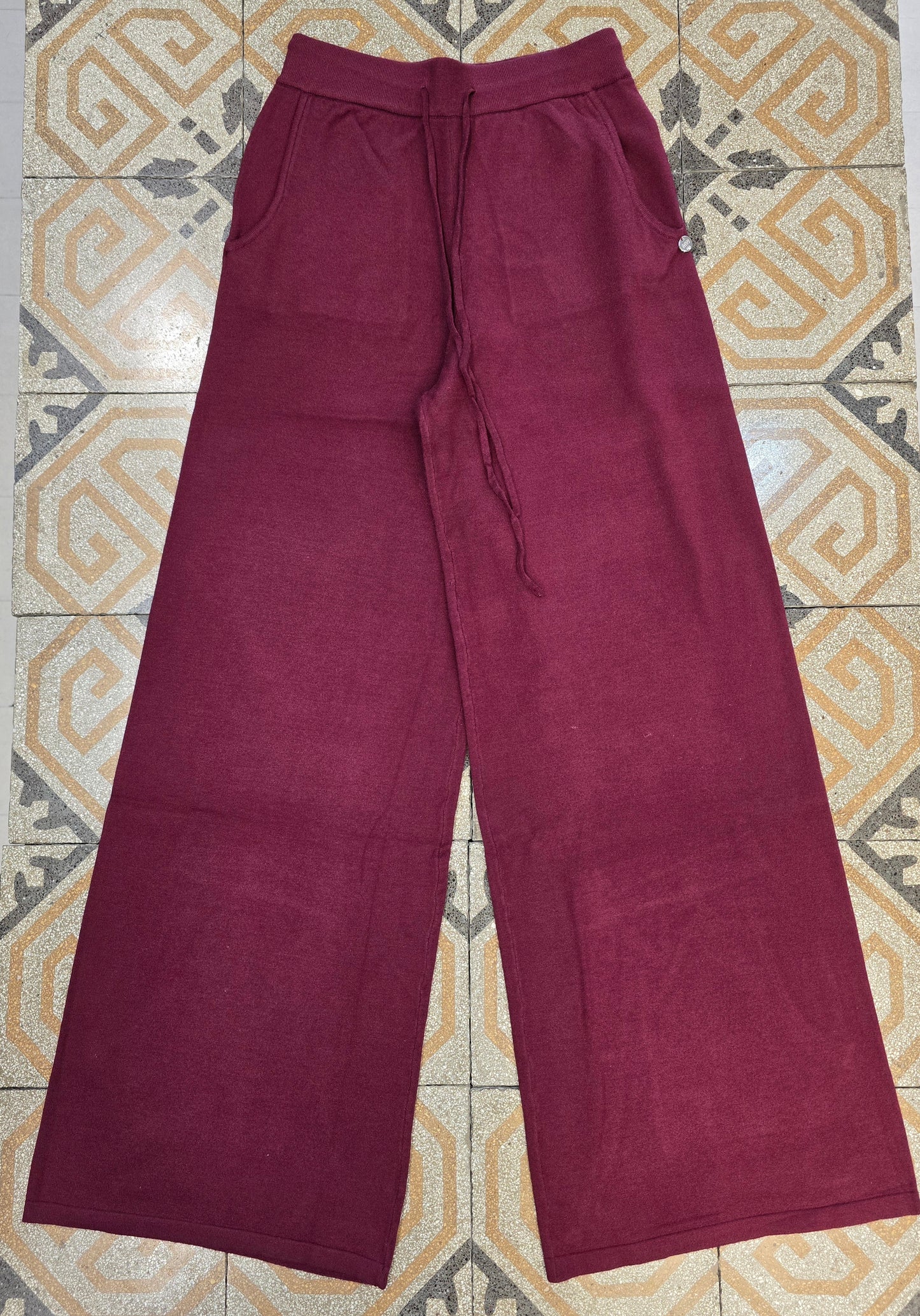 Pantalone Maglia Viscosa Mano Calda Coulisse Palazzo