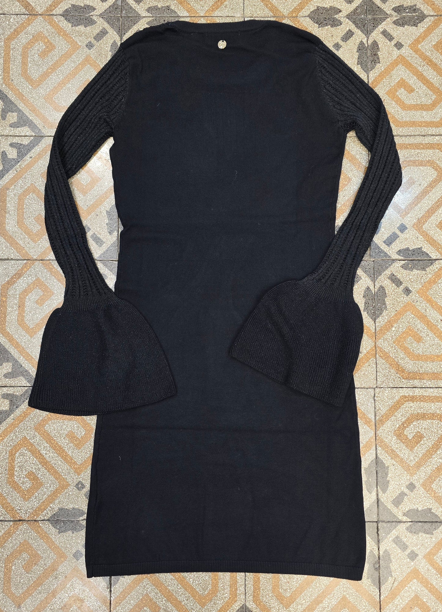 Abito Maglia Viscosa Tubino Ginocchio Manica Traforata