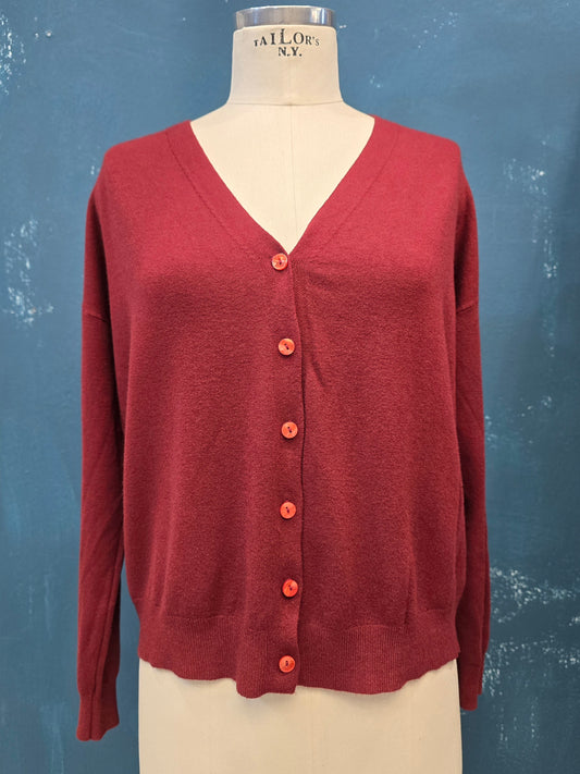 Cardigan Viscosa Mano Calda Abbottonato Scollo V