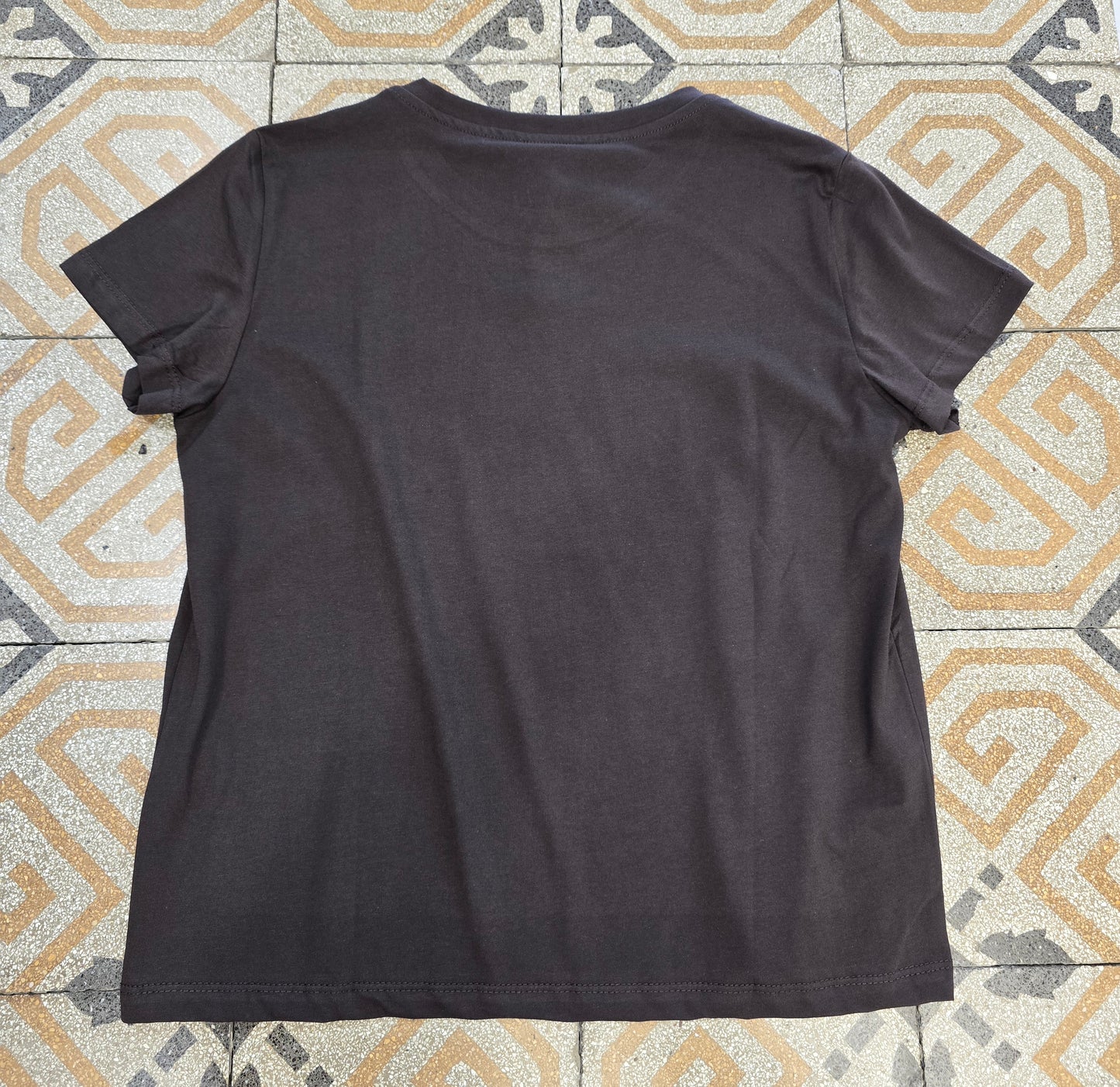 T-Shirt Paricollo Cotone Stampa Marrone Taglia Unica