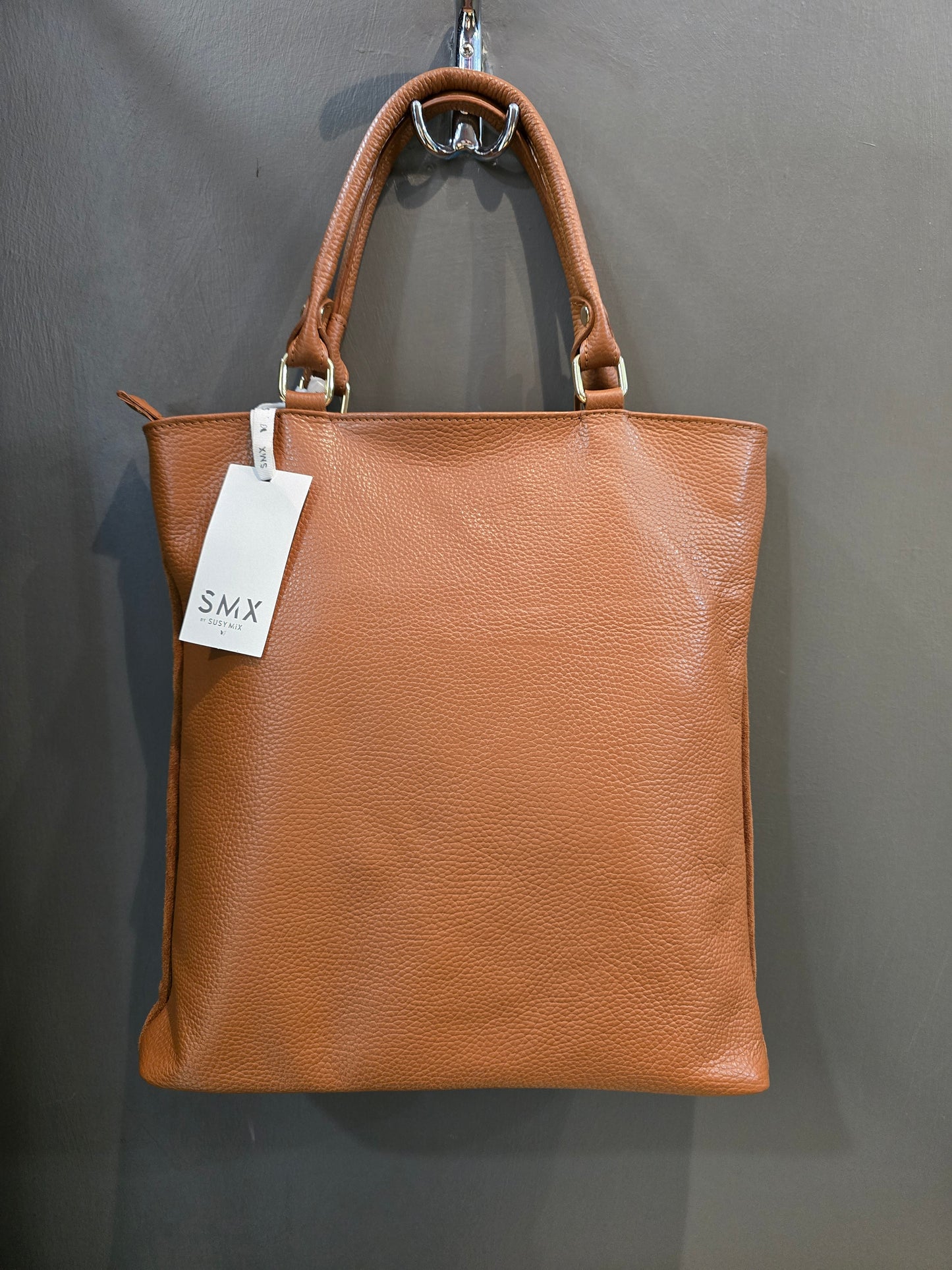 Borsa Pelle Martellata Manico Tracolla Frangione Scamosciata