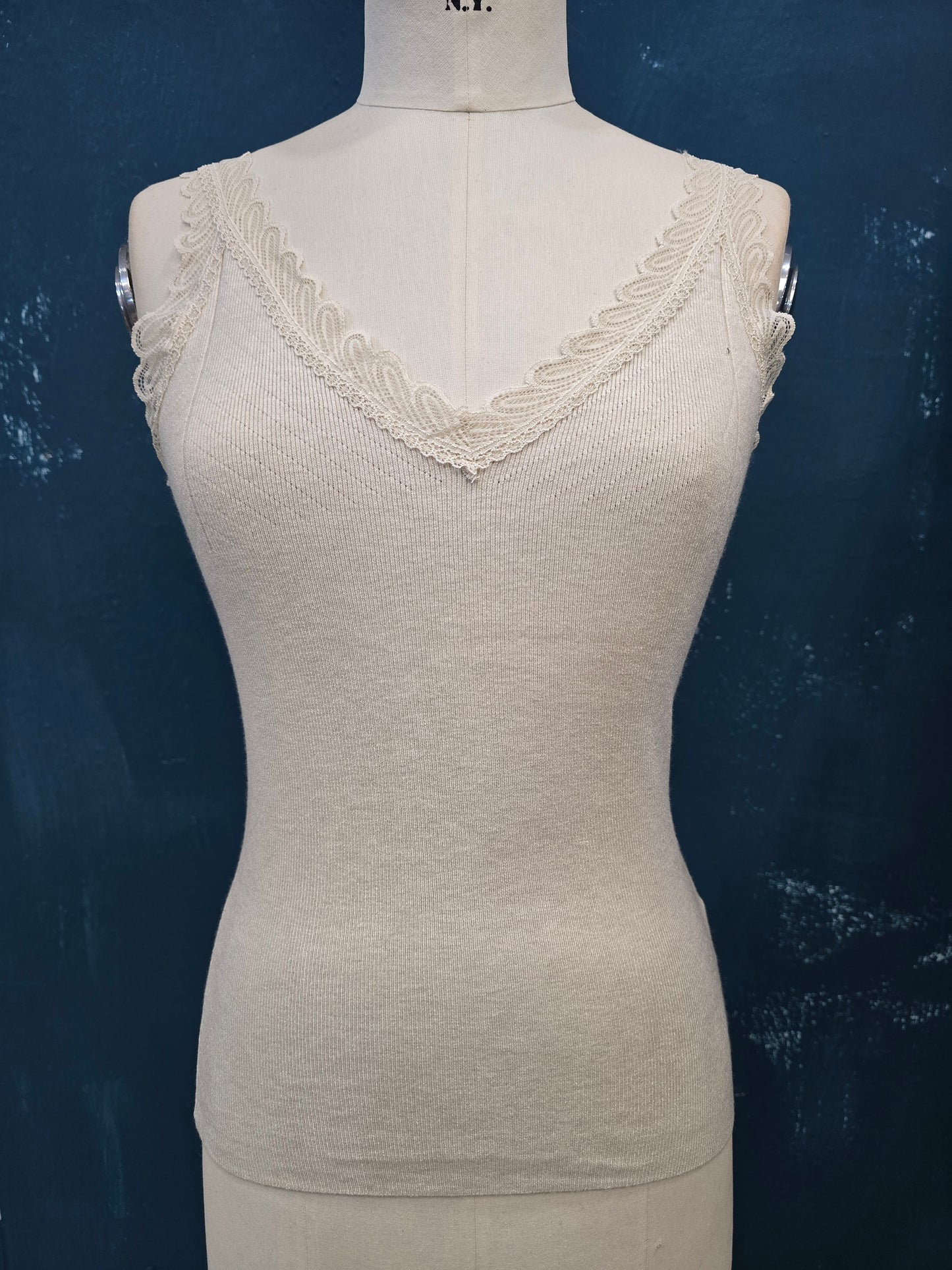 Canotta 50% Viscosa Costine Spallini Pizzo Scollatura