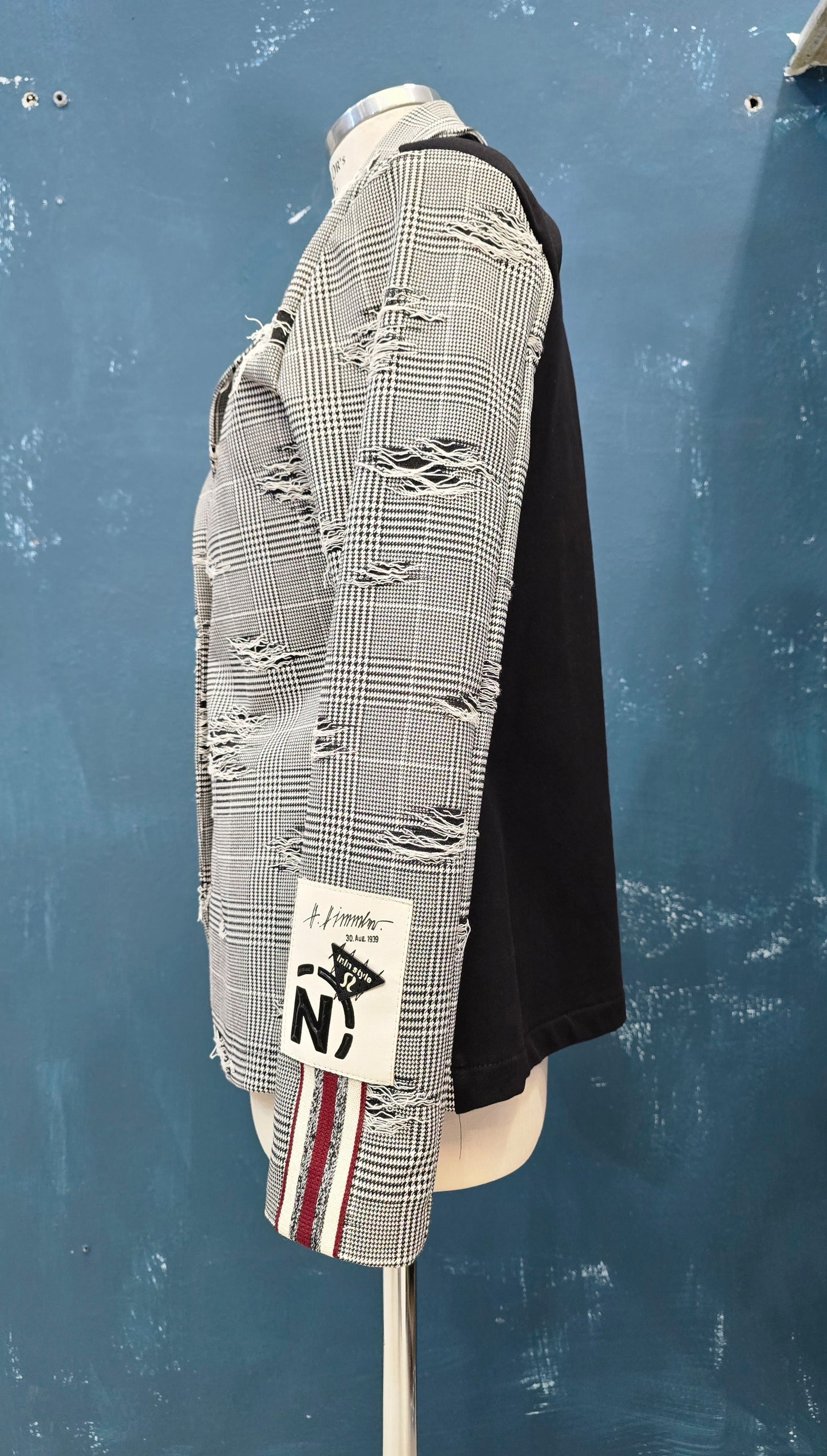 Giacca Doppio Tessuto Punto Milano Check Sfrangiature