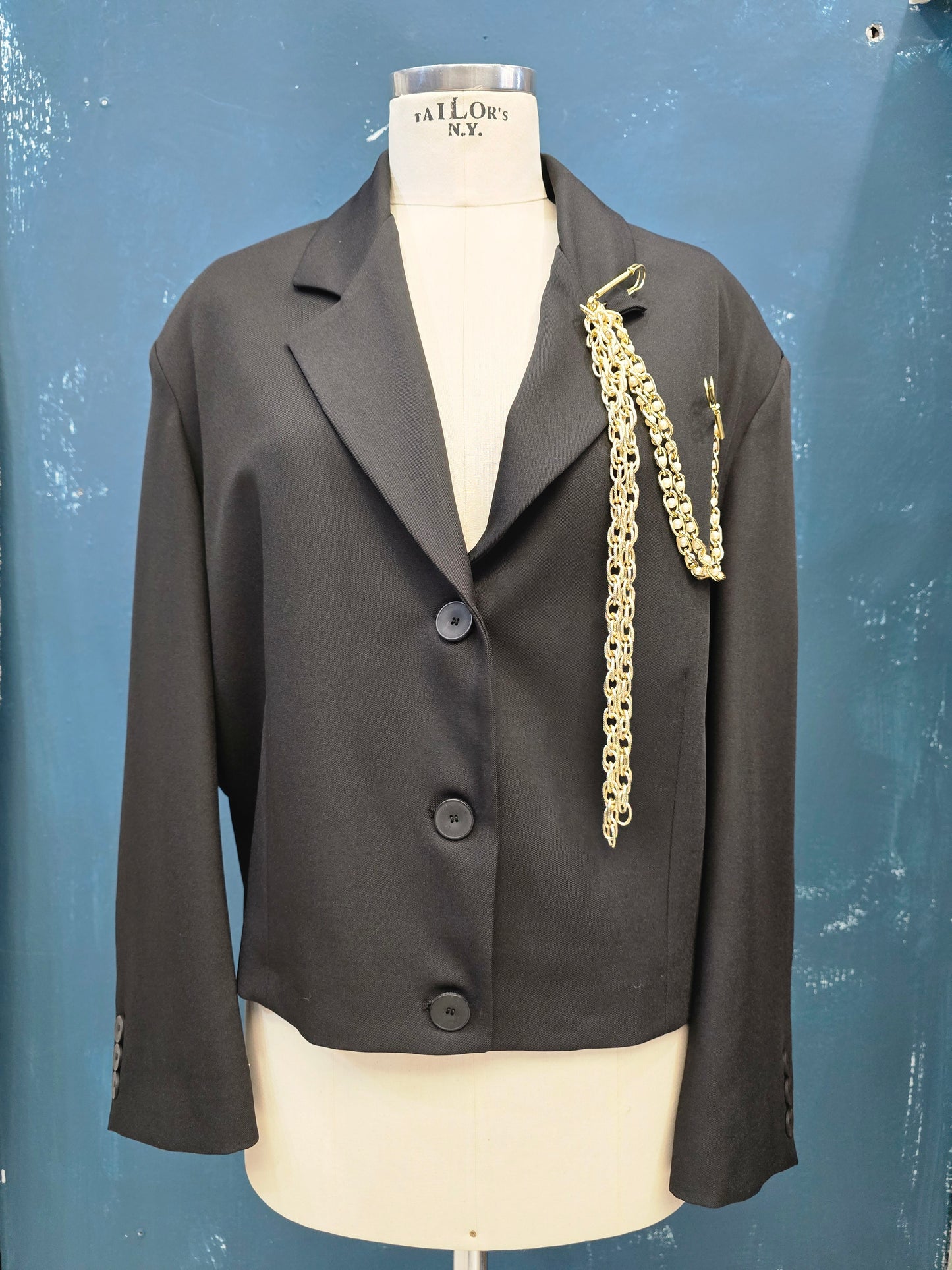 Giacca Bomber Spilla Oro Catena Spalline Imbottite Oversize