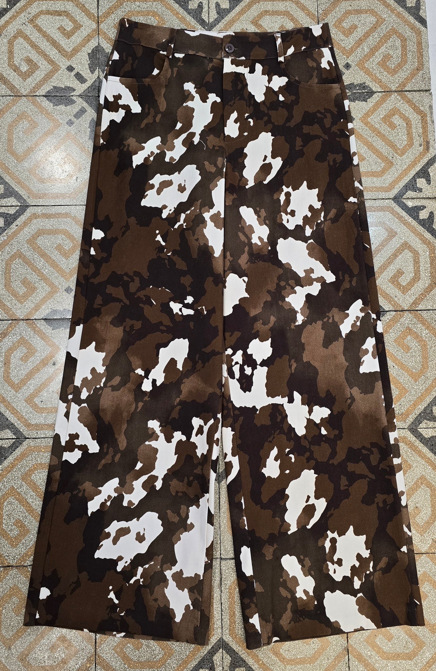Pantalone Elasticizzato Jeans Animalier Marrone Taglia M