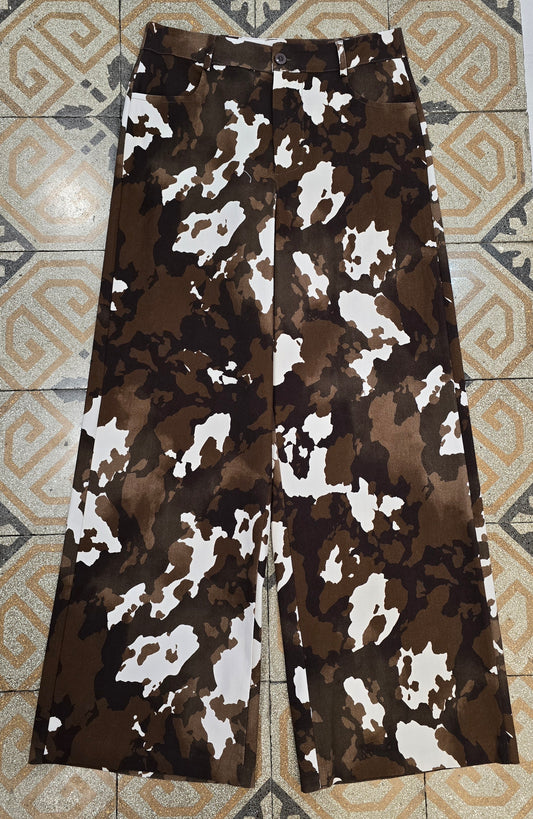 Pantalone Elasticizzato Jeans Animalier Marrone Taglia M