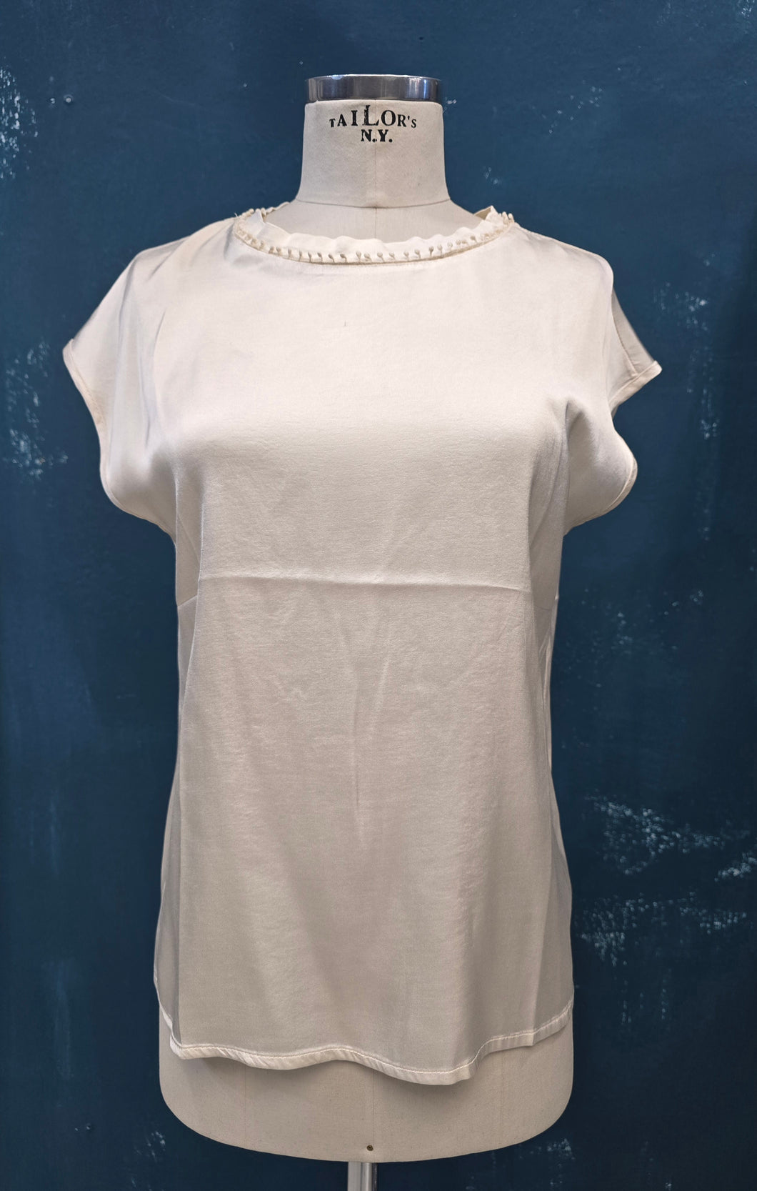 Blusa Raso Paricollo Mezze Maniche Avorio