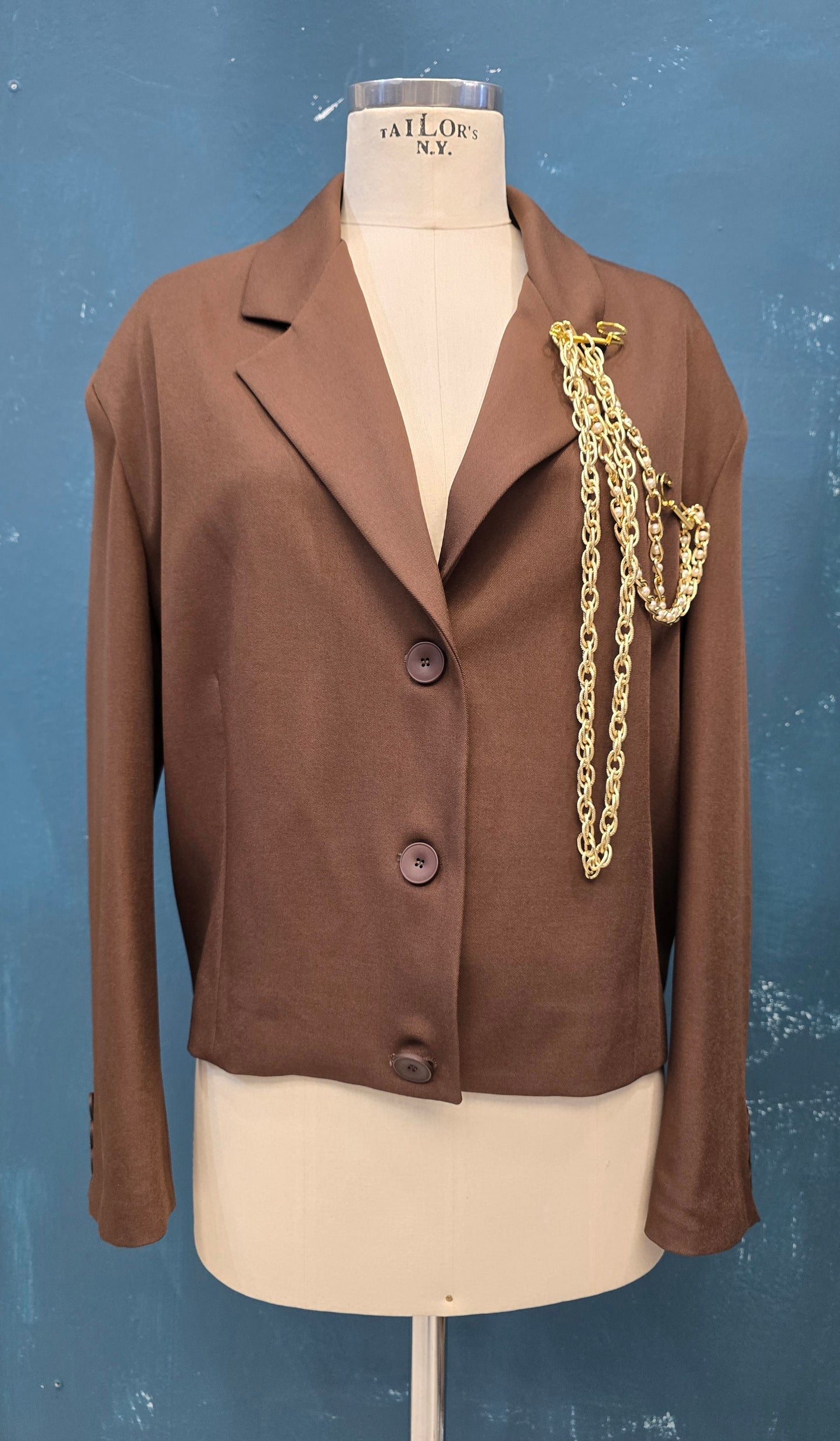 Giacca Bomber Spilla Oro Catena Spalline Imbottite Oversize