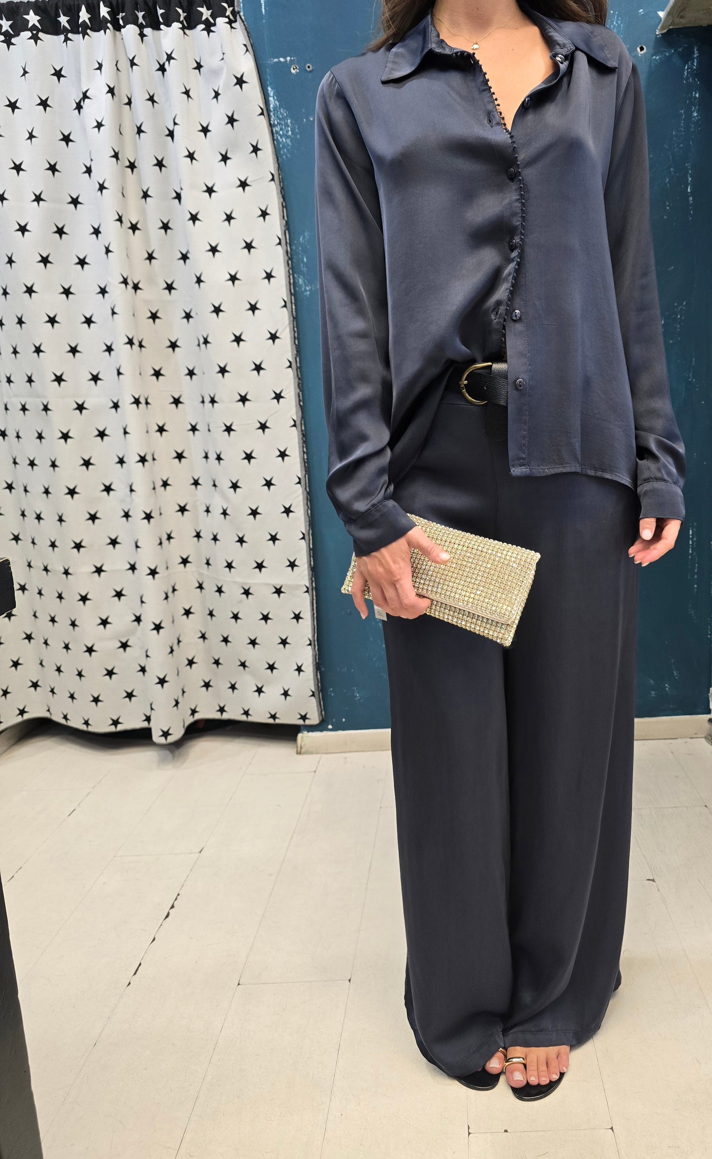 Camicia Raso Blu Taglia M