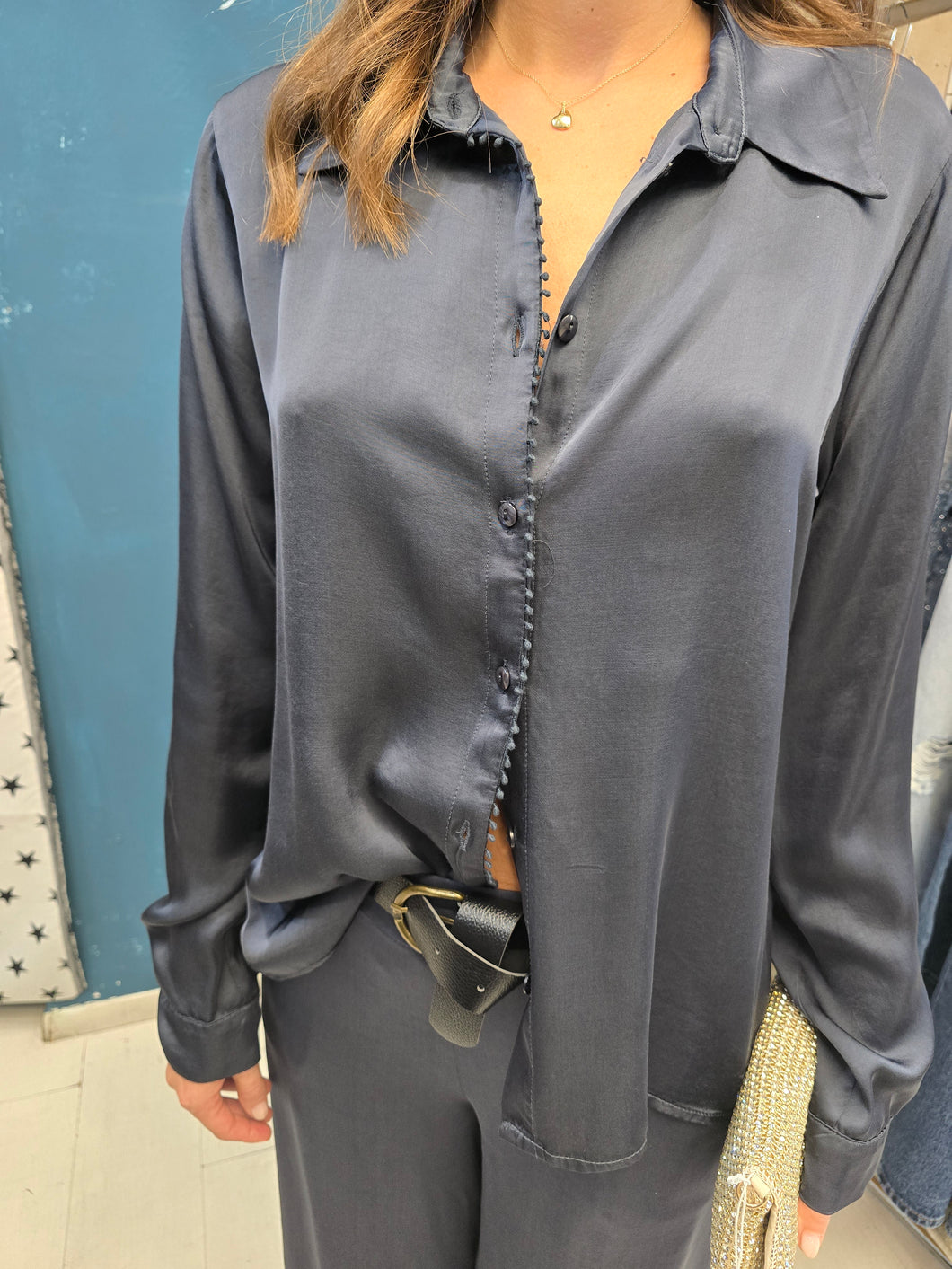 Camicia Raso Blu Taglia M