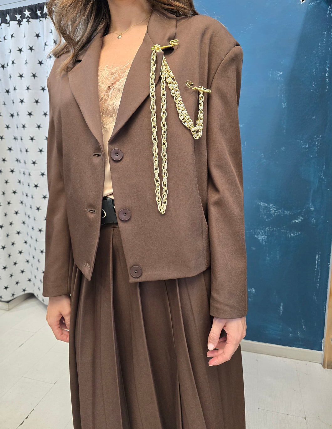 Giacca Bomber Spilla Oro Spalline Imbottite Oversize