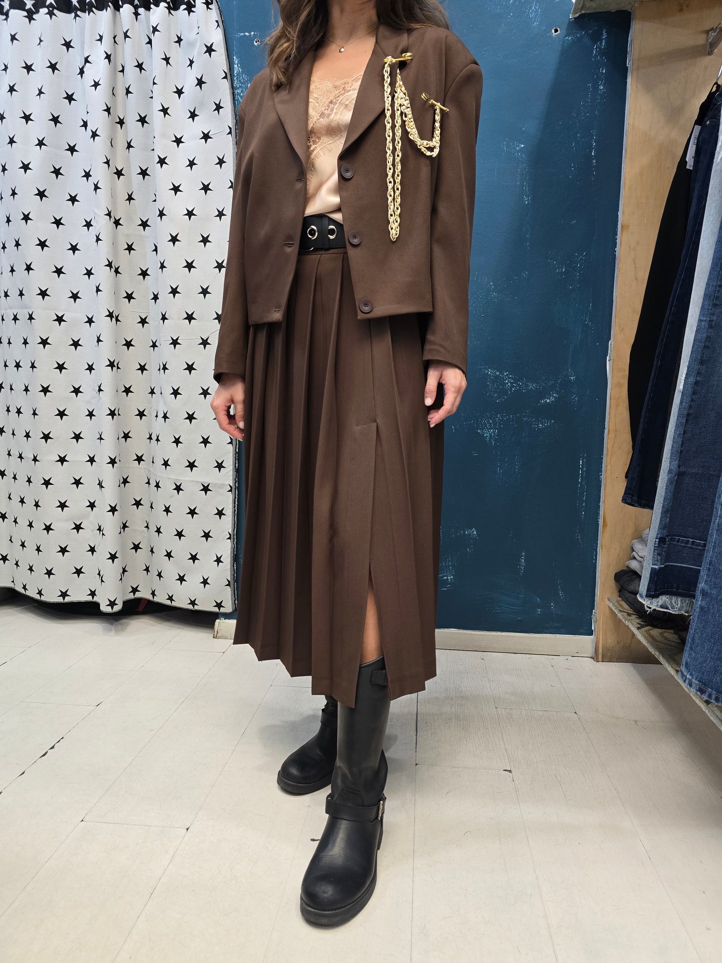 Giacca Bomber Spilla Oro Catena Spalline Imbottite Oversize