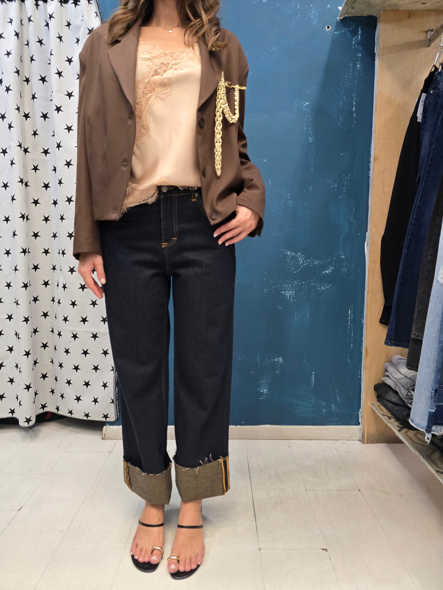 Jeans Elasticizzato Dritto Rovescione Blu Scuro