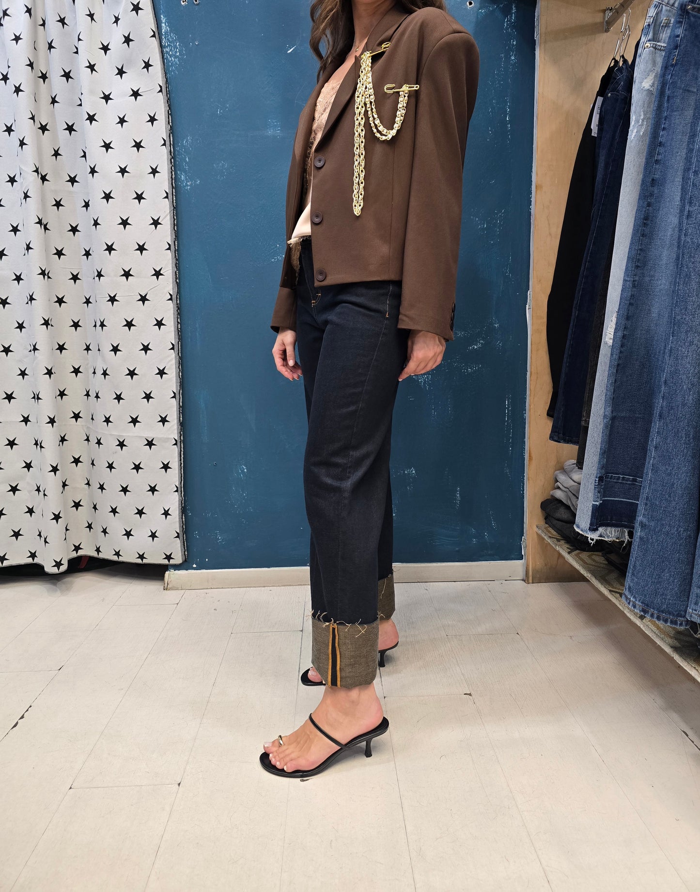 Jeans Elasticizzato Dritto Rovescione Blu Scuro