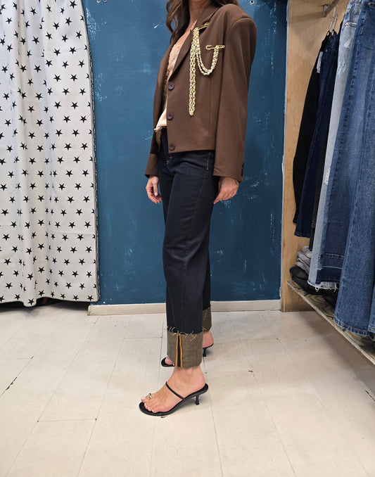 Jeans Elasticizzato Dritto Rovescione Blu Scuro