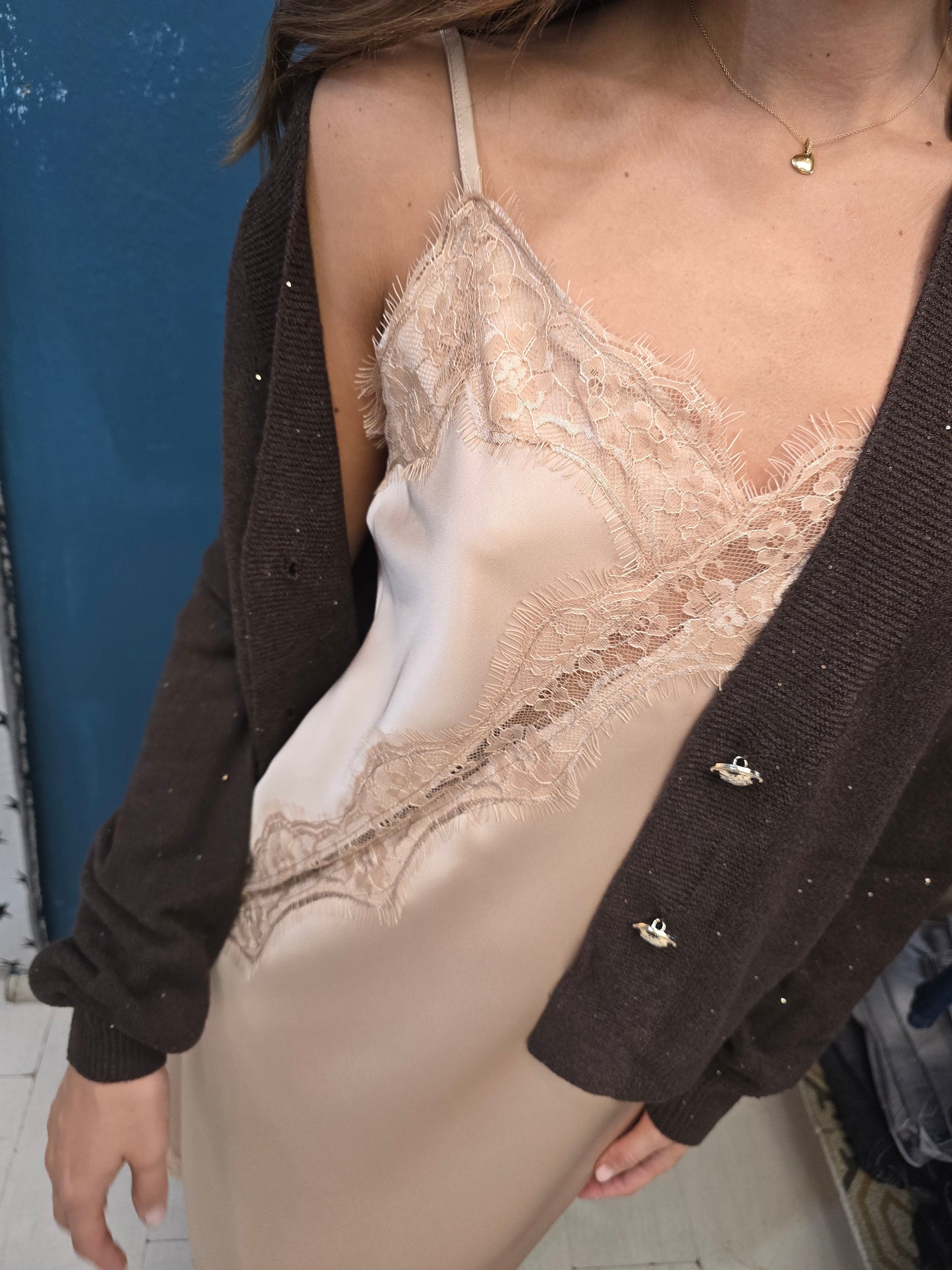 Abito Sottoveste Lungo Orlo Obliquo Spalline Regolabili