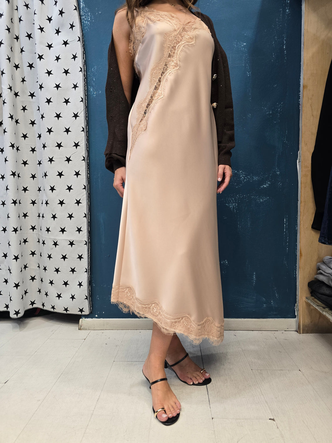 Abito Sottoveste Lungo Orlo Obliquo Spalline