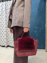 Carica l&#39;immagine nel visualizzatore di Gallery, Borsa Panno Spigato Pattina Ecopelliccia Bordeaux
