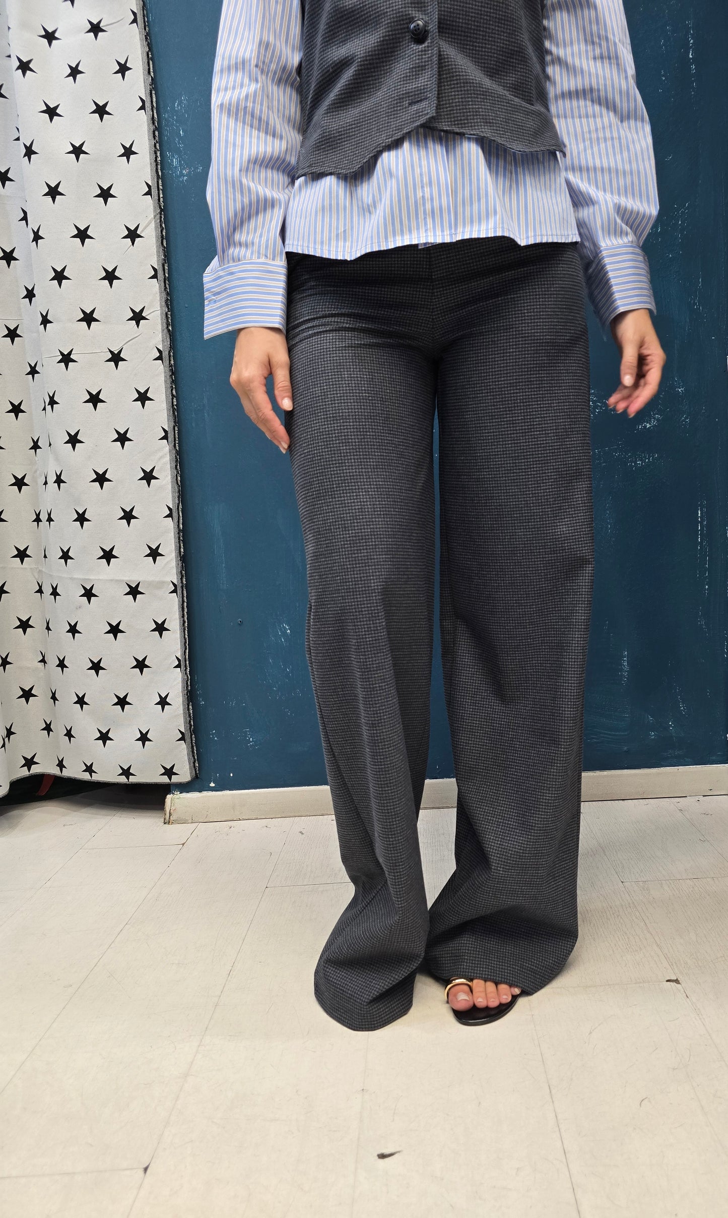 Pantalone Palazzo Check Grigio